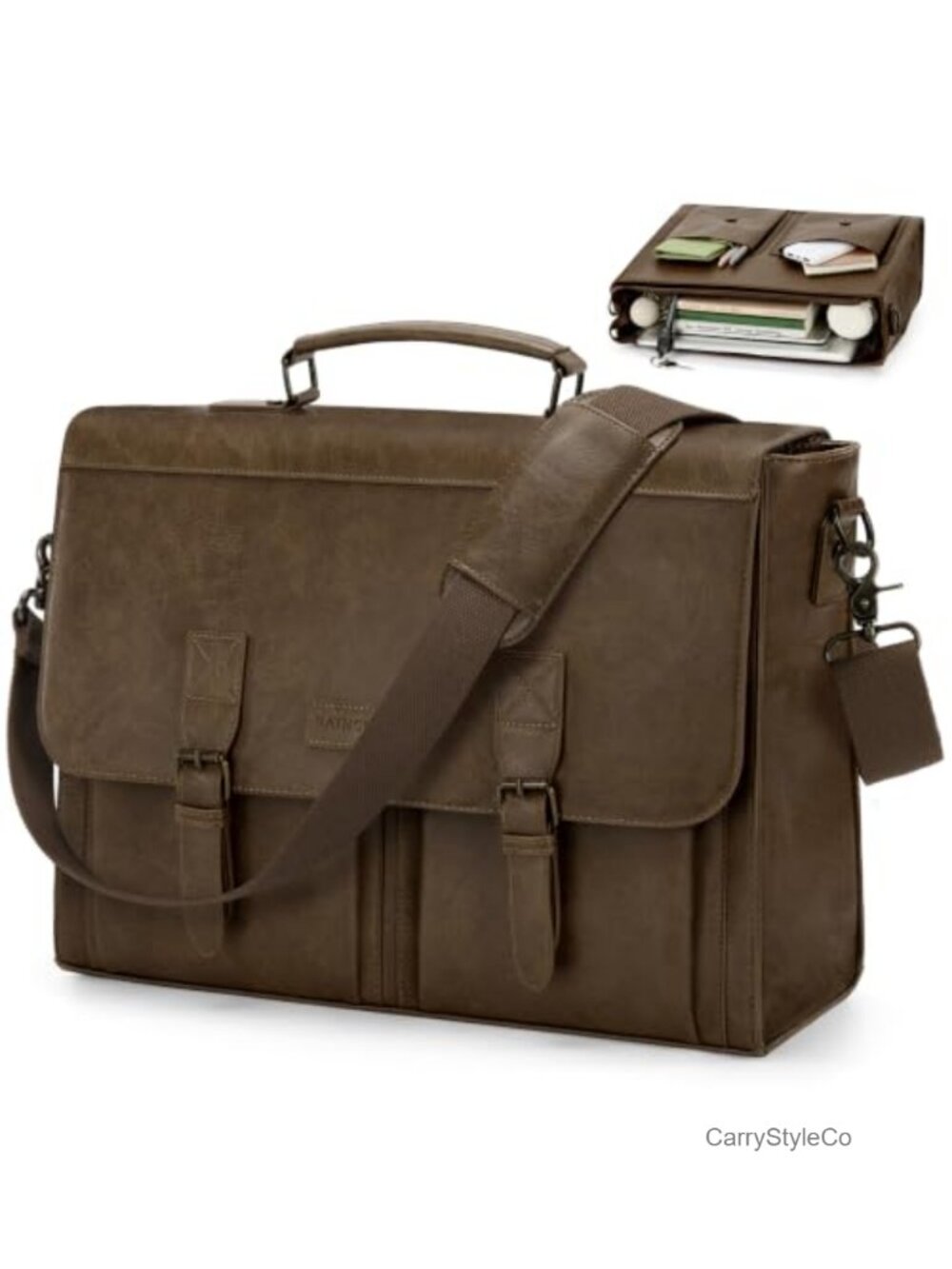 Vintage PU Leather 17.3 Inch Laptop Messenger Bag Water-Resistant Briefcase
